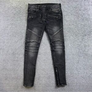 MNML Moto Biker Jeans Black Wash Slim Straight Denim Size 28 Fit 30x32 Zip Ankle